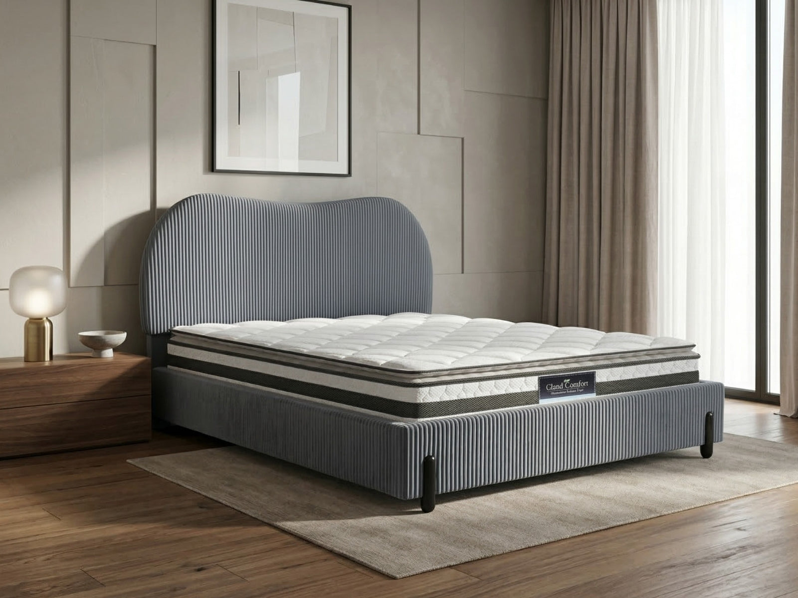 Arna Bed Frame Grey & Bon21 Mattress - Queen