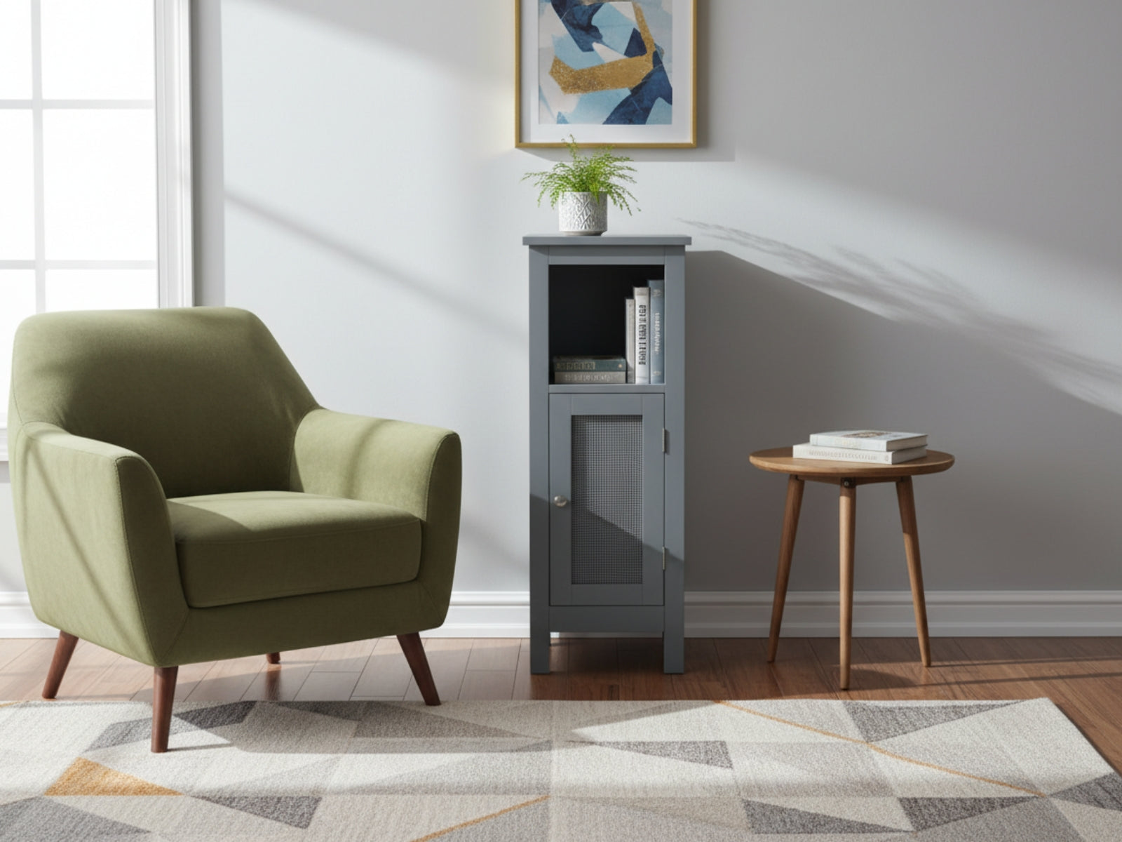 1-Door Rattan Storage Cabinet - Grey