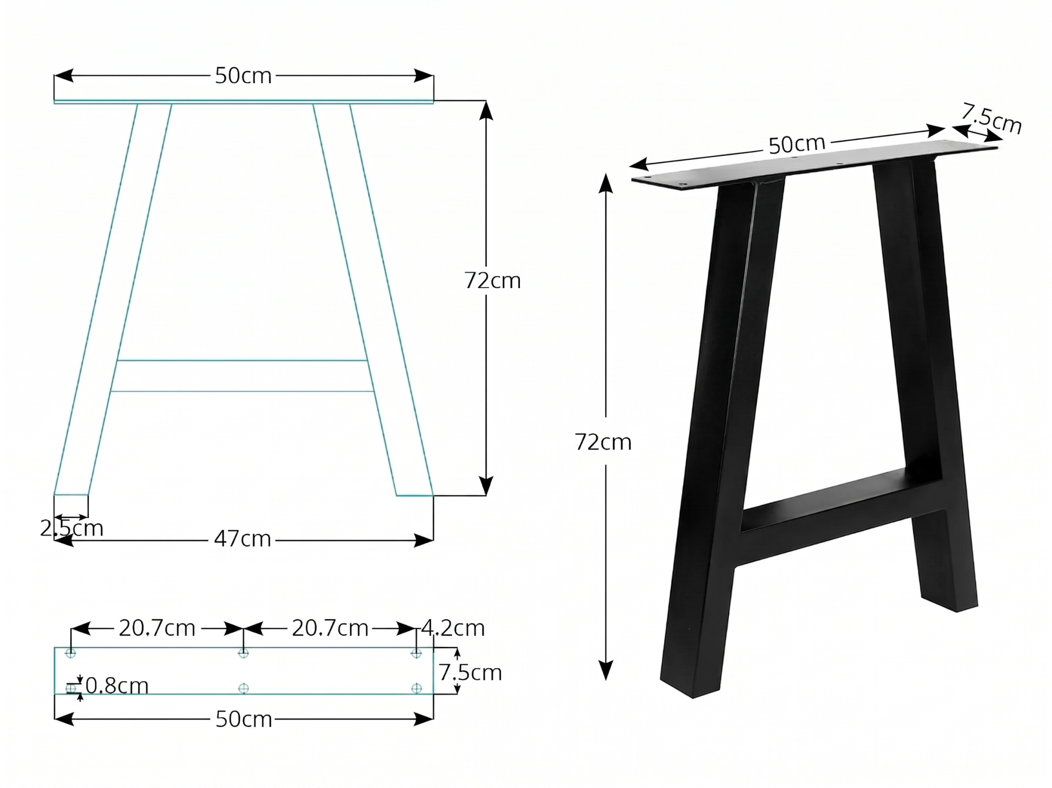 A-Shape Metal Table Legs - Set of 2