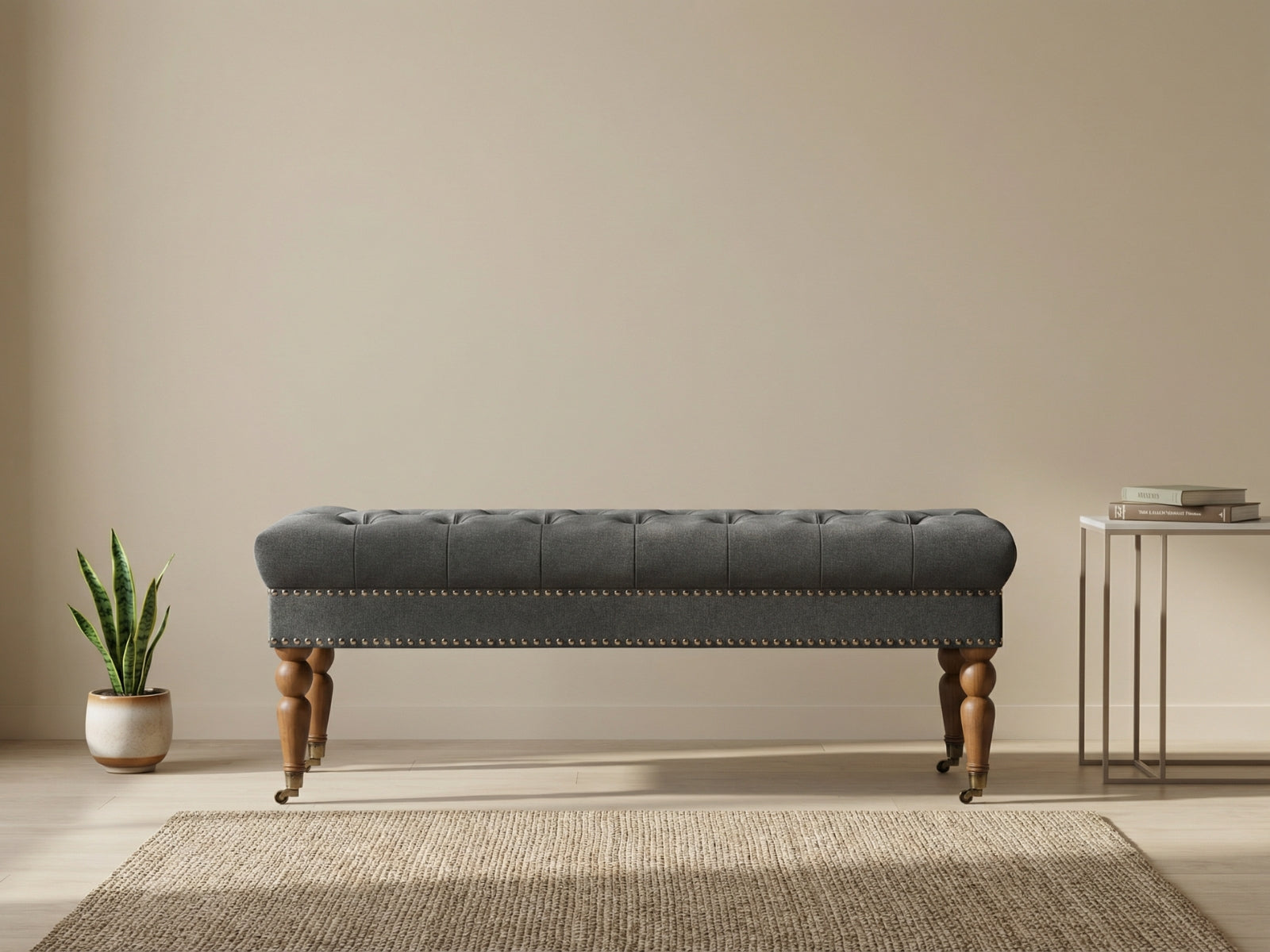 Bellay Linen Ottoman Bench - Dark Grey